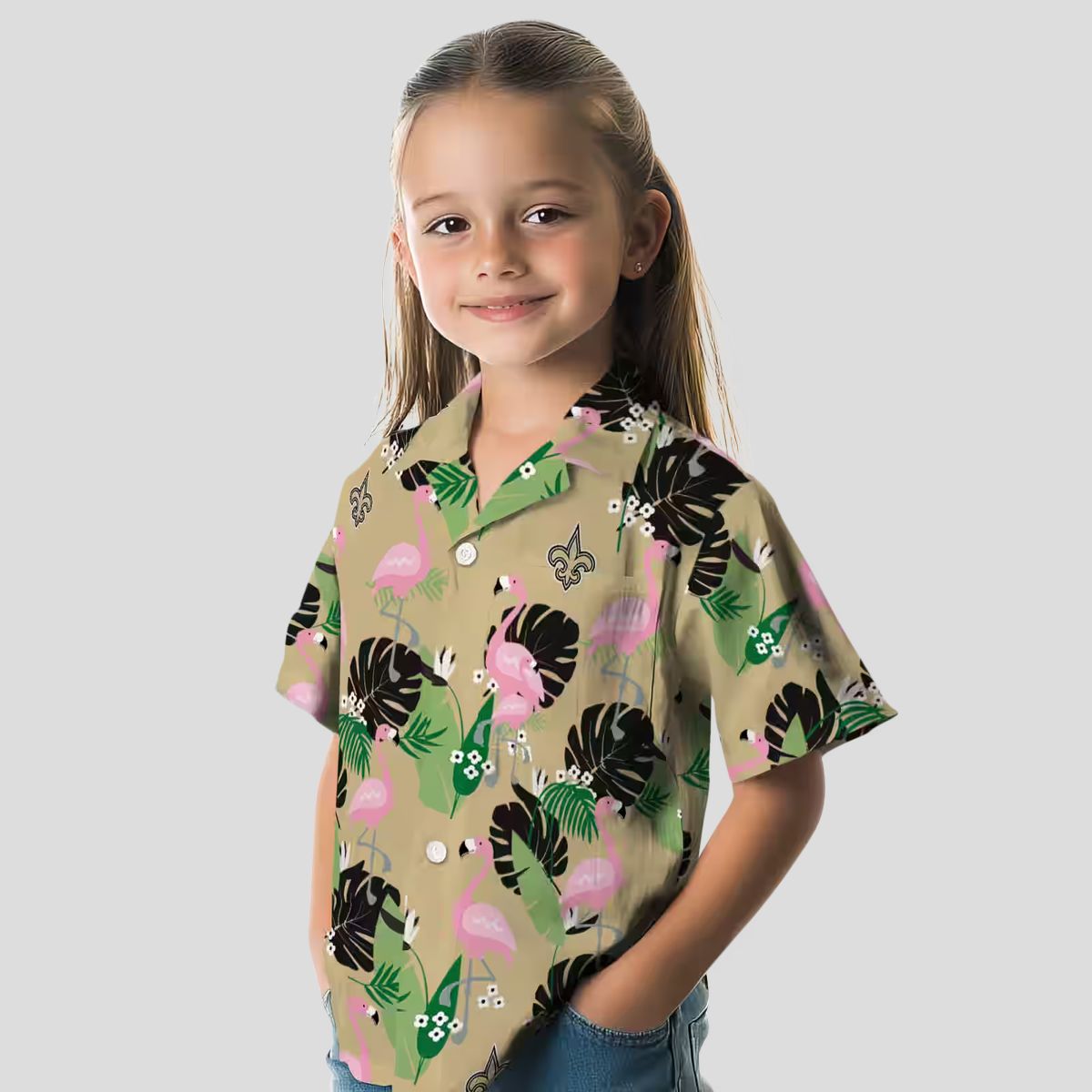 Gold Flamingo New Orleans Saints Hawaiian Shirt, Palm Leaf Summer NFL Apparel