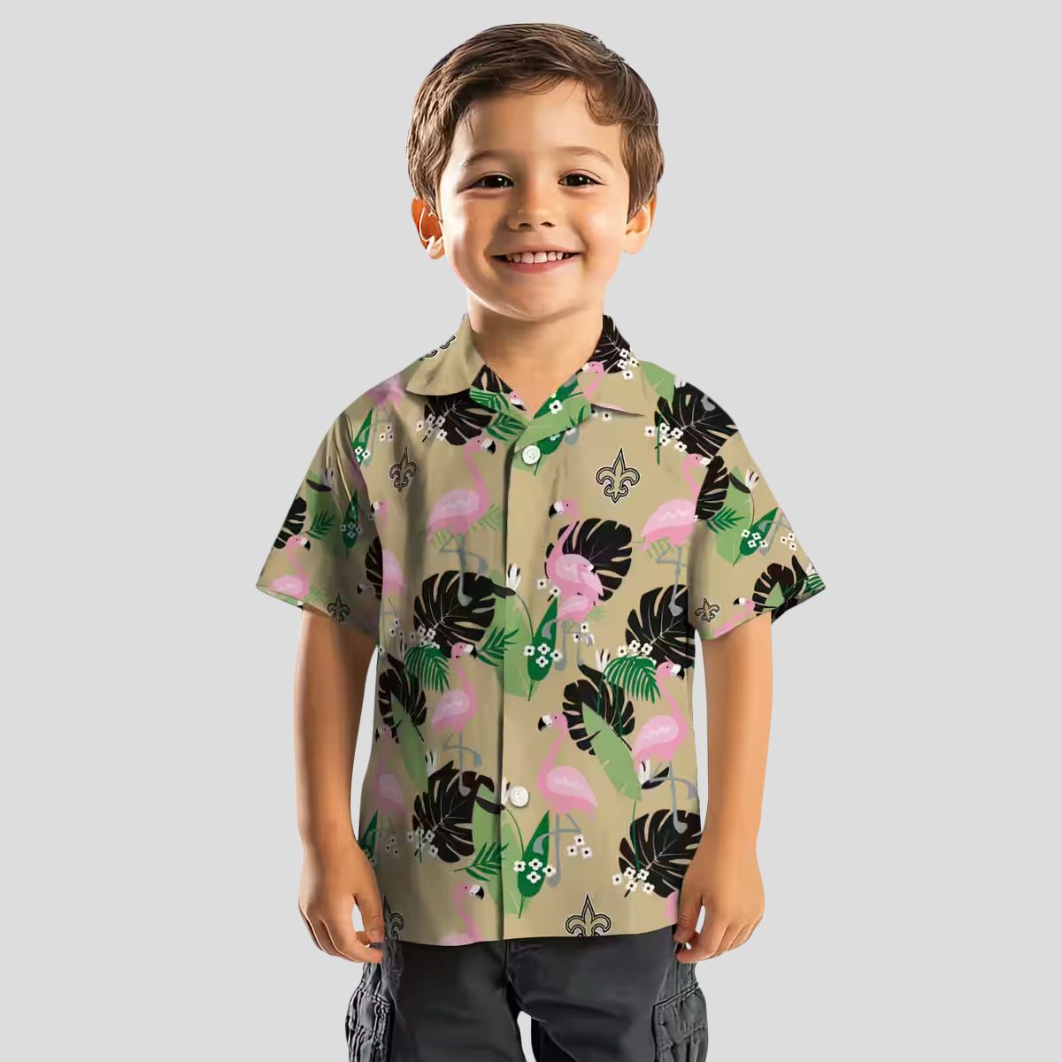 Gold Flamingo New Orleans Saints Hawaiian Shirt, Palm Leaf Summer NFL Apparel