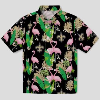 Gold Green New Orleans Saints Aloha Shirt - Flamingo Tropical Print
