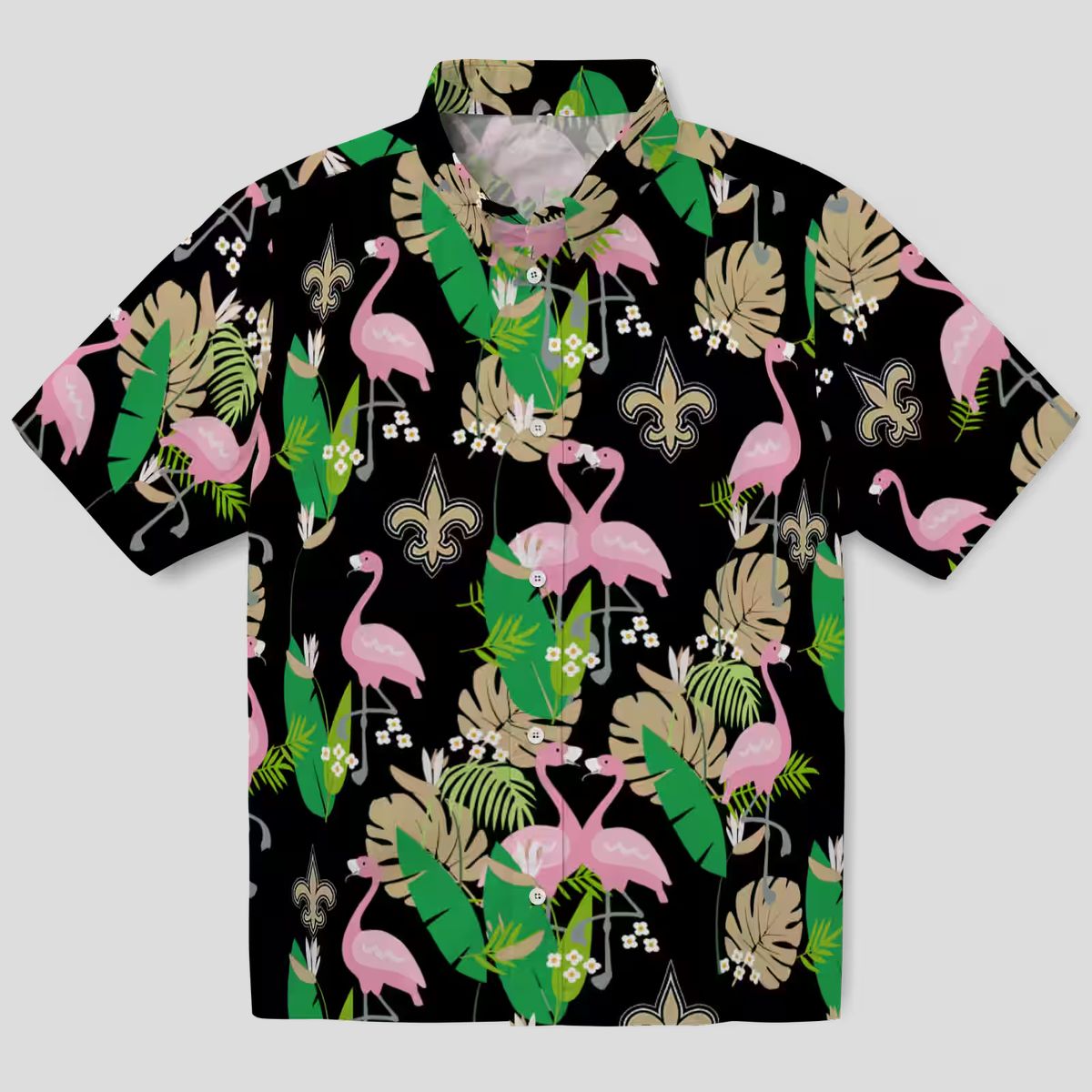 Gold Green New Orleans Saints Aloha Shirt - Flamingo Tropical Print