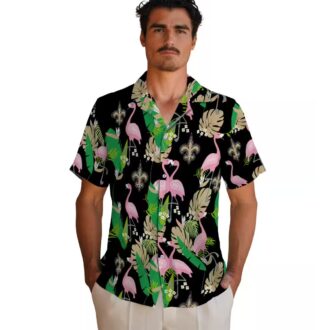Gold Green New Orleans Saints Aloha Shirt - Flamingo Tropical Print