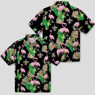 Gold Green New Orleans Saints Aloha Shirt - Flamingo Tropical Print