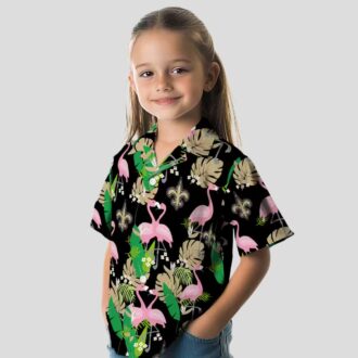Gold Green New Orleans Saints Aloha Shirt - Flamingo Tropical Print
