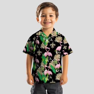 Gold Green New Orleans Saints Aloha Shirt - Flamingo Tropical Print