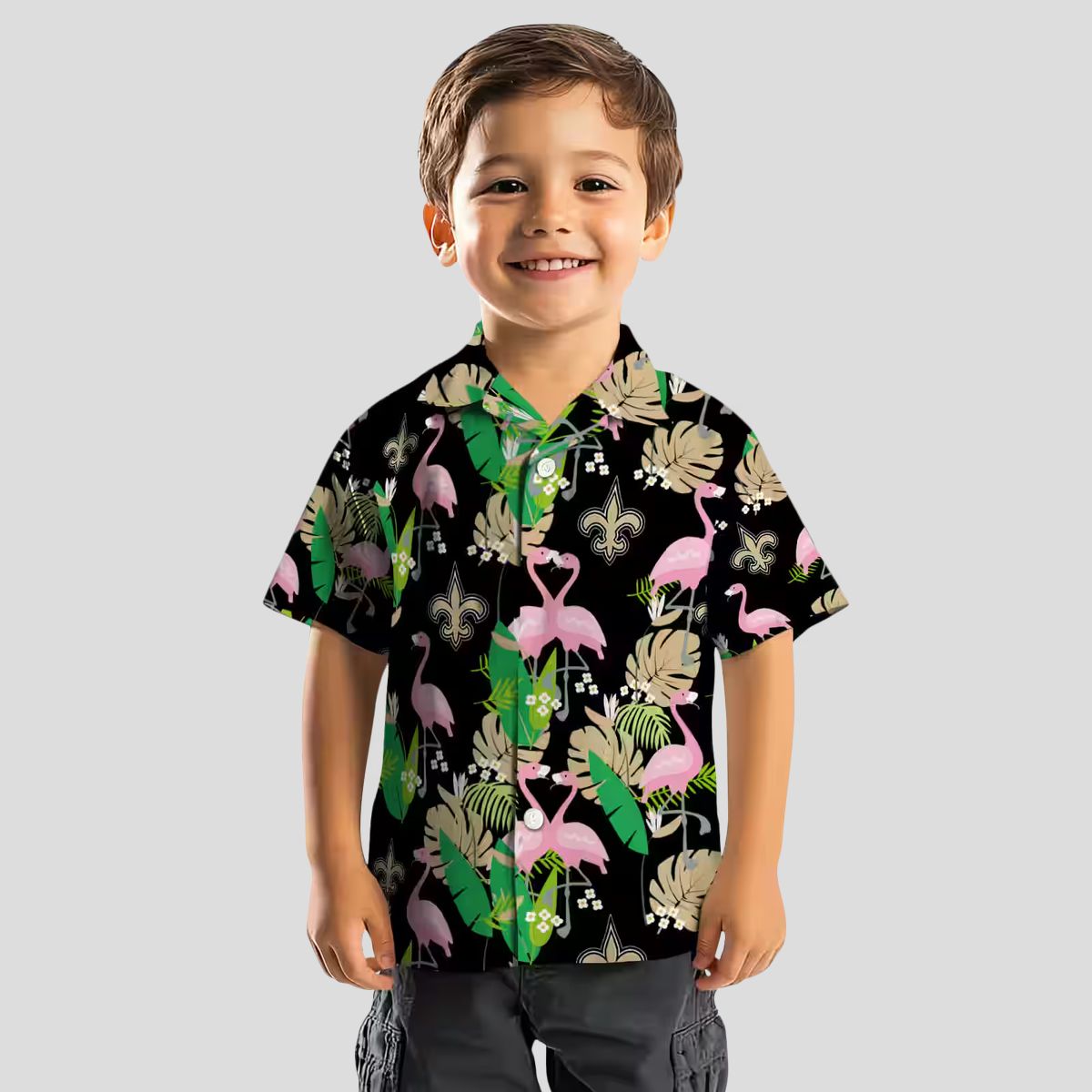 Gold Green New Orleans Saints Aloha Shirt - Flamingo Tropical Print