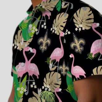 Gold Green New Orleans Saints Aloha Shirt - Flamingo Tropical Print