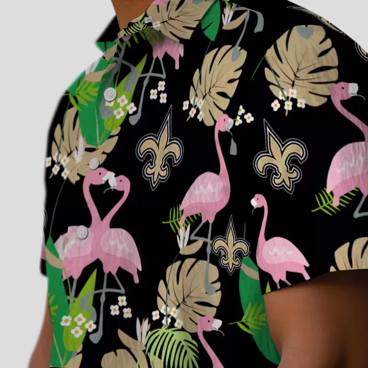 Gold Green New Orleans Saints Aloha Shirt - Flamingo Tropical Print