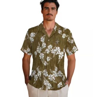 Gold New Orleans Saints Hibiscus Clusters Hawaiian Shirt, NFL Summer Wear