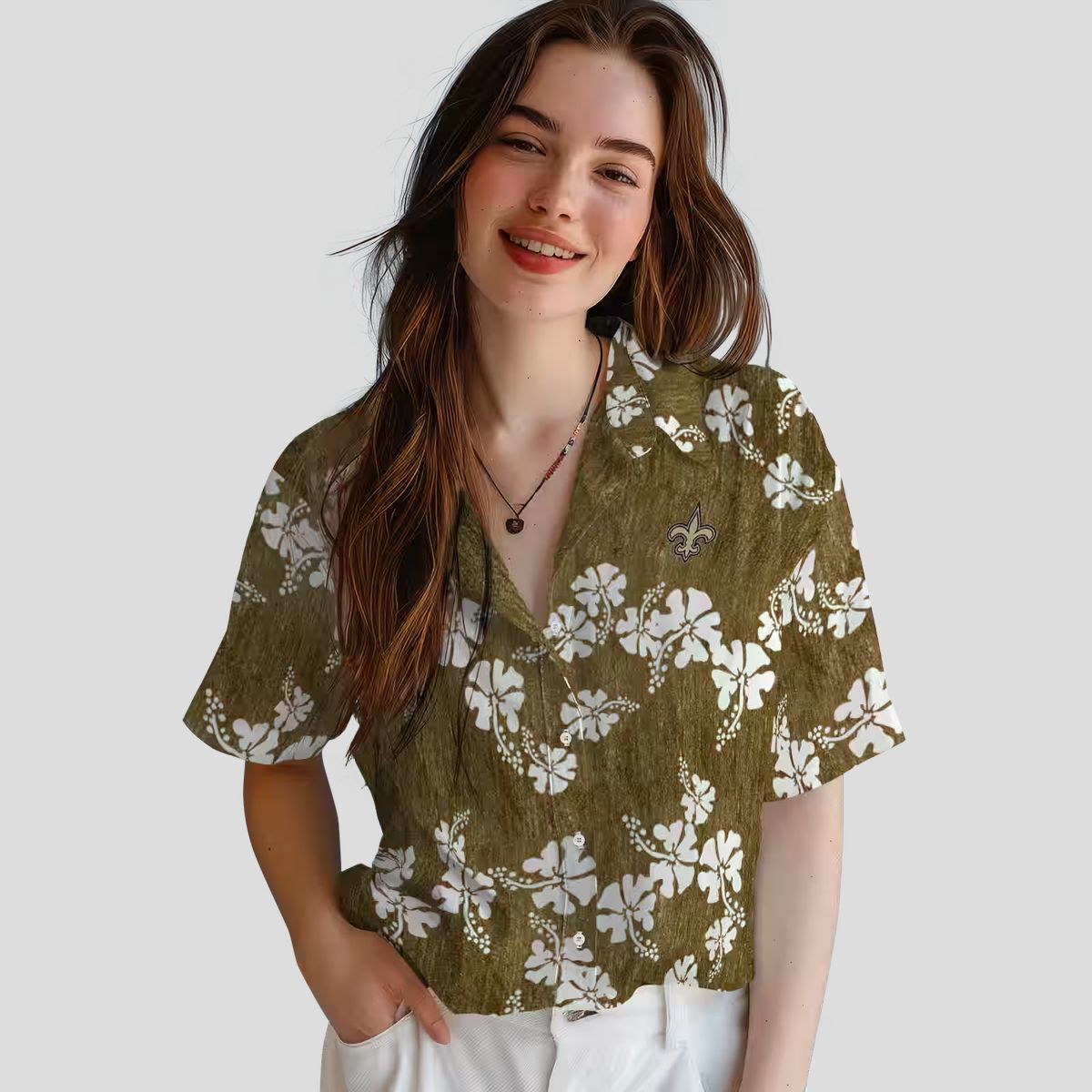 Gold New Orleans Saints Hibiscus Clusters Hawaiian Shirt, NFL Summer Wear