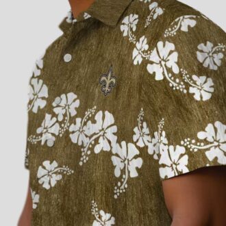 Gold New Orleans Saints Hibiscus Clusters Hawaiian Shirt, NFL Summer Wear