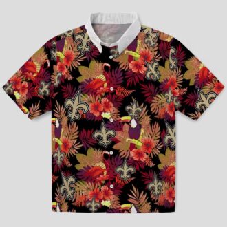 Gold Red New Orleans Saints Hawaiian Shirt - Toucan Hibiscus Print for Beach & Vacation