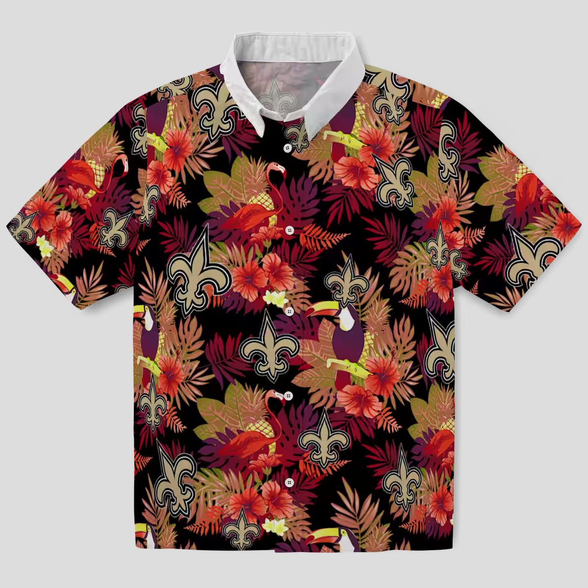 Gold Red New Orleans Saints Hawaiian Shirt - Toucan Hibiscus Print for Beach & Vacation