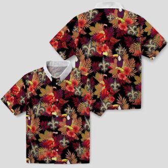 Gold Red New Orleans Saints Hawaiian Shirt - Toucan Hibiscus Print for Beach & Vacation