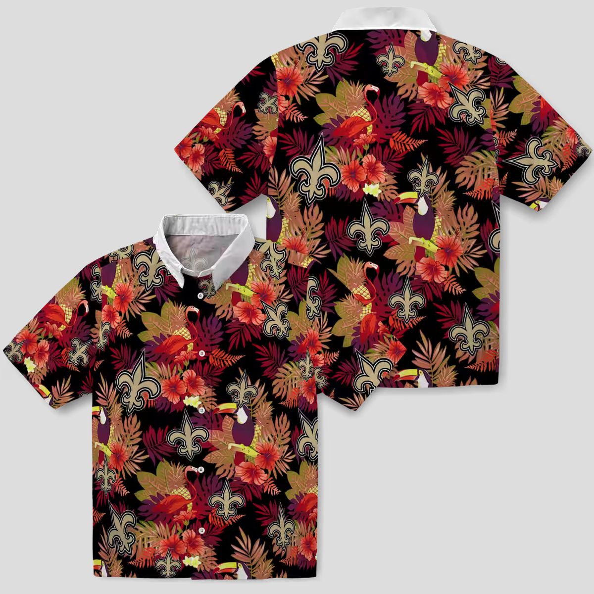 Gold Red New Orleans Saints Hawaiian Shirt - Toucan Hibiscus Print for Beach & Vacation