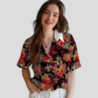 Gold Red New Orleans Saints Hawaiian Shirt - Toucan Hibiscus Print for Beach & Vacation