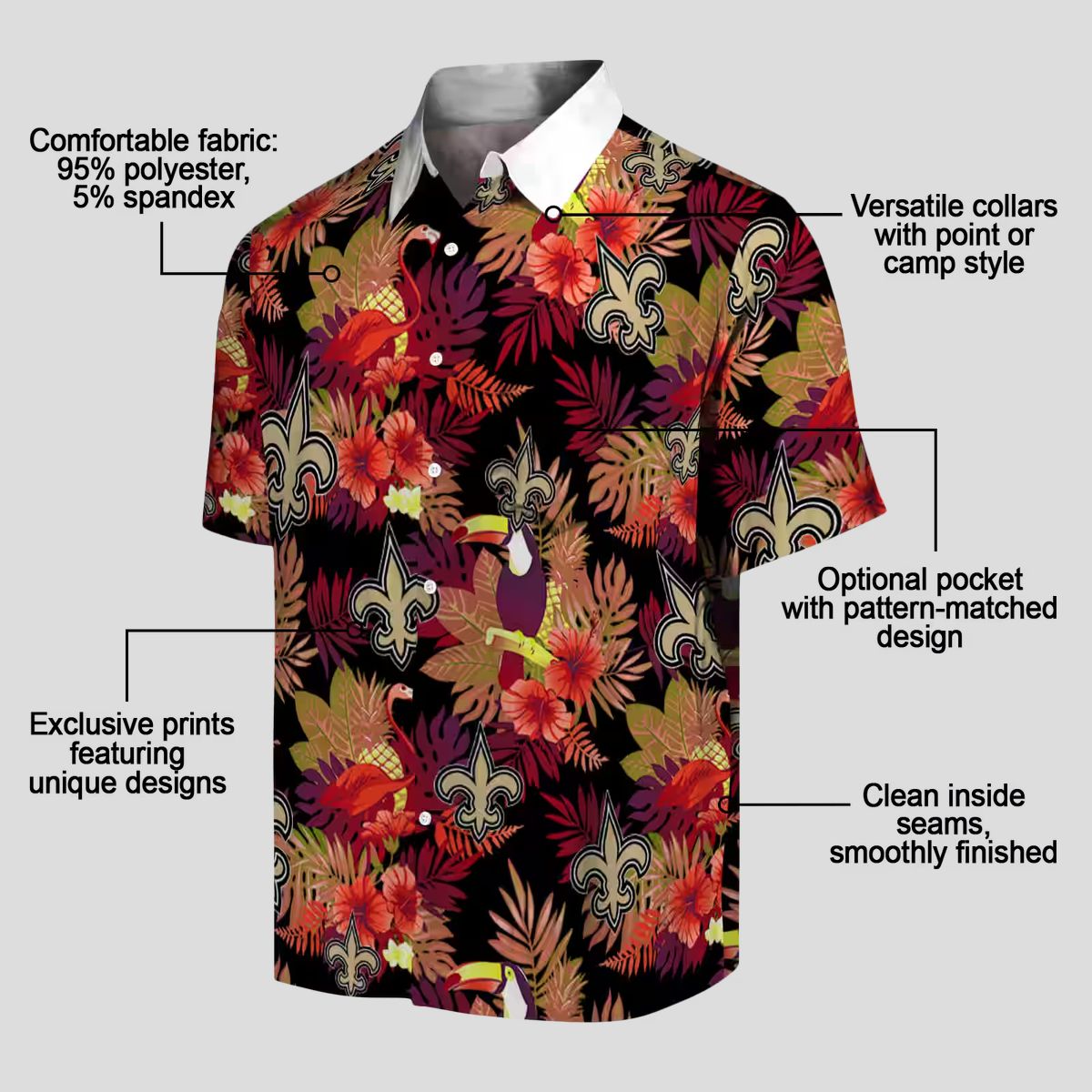 Gold Red New Orleans Saints Hawaiian Shirt - Toucan Hibiscus Print for Beach & Vacation
