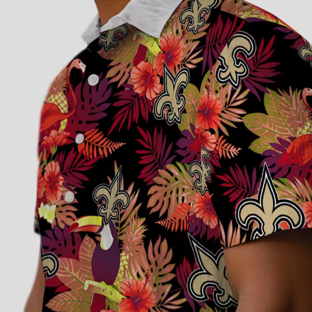 Gold Red New Orleans Saints Hawaiian Shirt - Toucan Hibiscus Print for Beach & Vacation