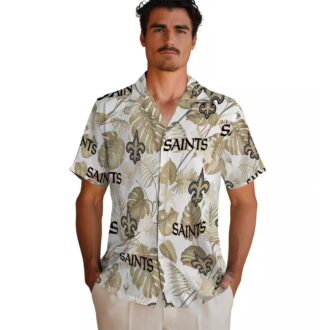 Gold White Tropical Hawaiian Shirt, New Orleans Saints NFL Fan Gear for Summer
