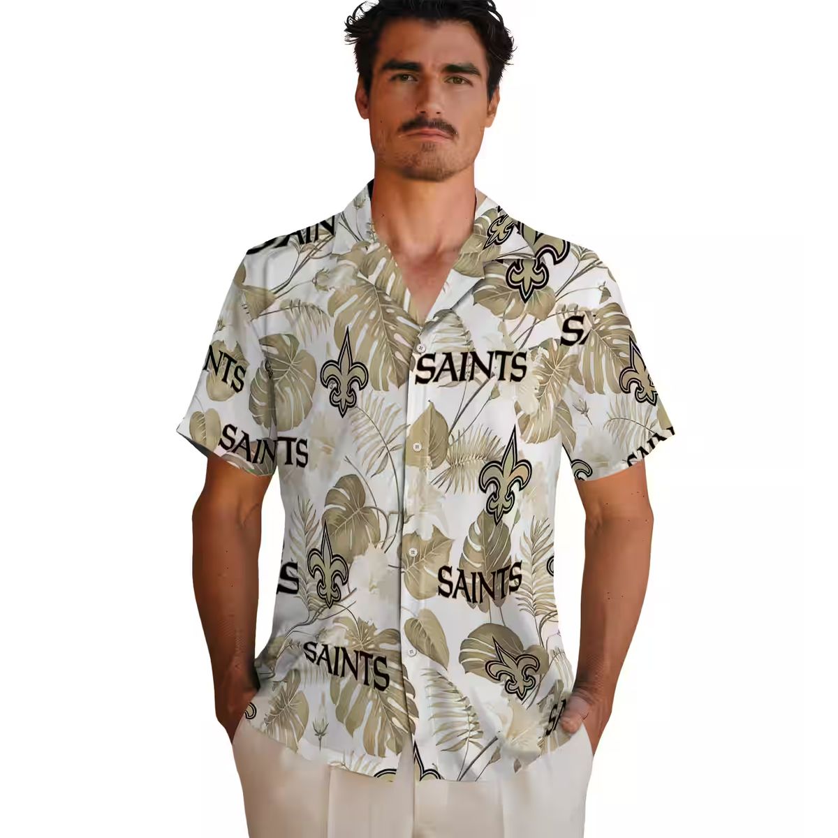 Gold White Tropical Hawaiian Shirt, New Orleans Saints NFL Fan Gear for Summer