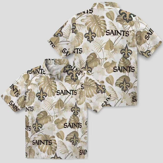 Gold White Tropical Hawaiian Shirt, New Orleans Saints NFL Fan Gear for Summer