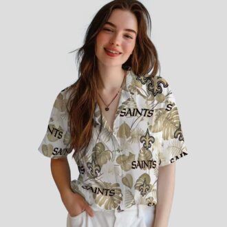 Gold White Tropical Hawaiian Shirt, New Orleans Saints NFL Fan Gear for Summer