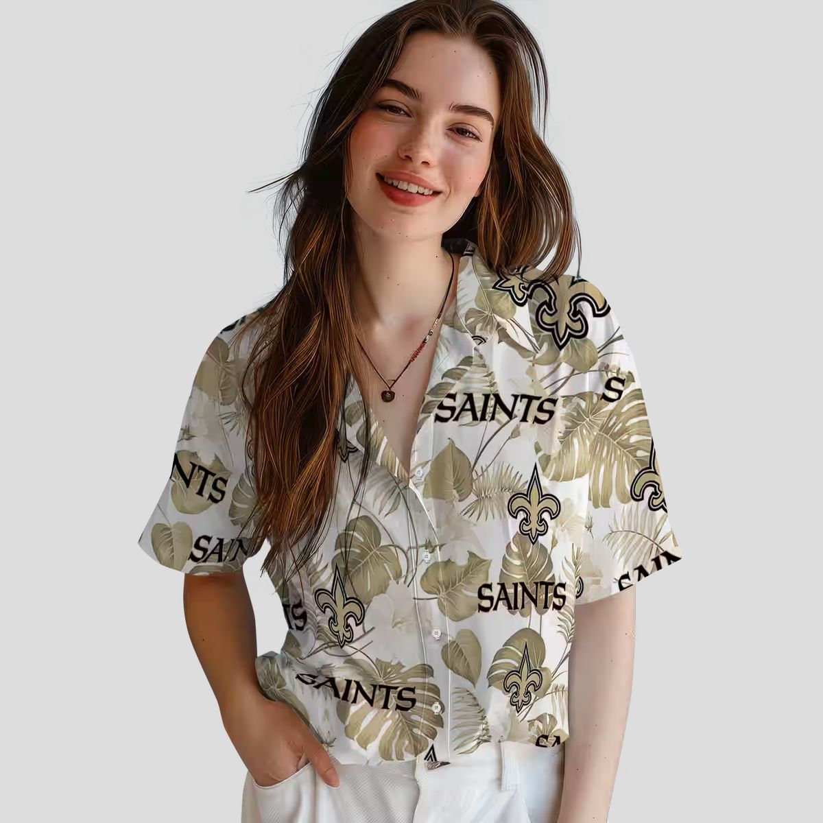 Gold White Tropical Hawaiian Shirt, New Orleans Saints NFL Fan Gear for Summer