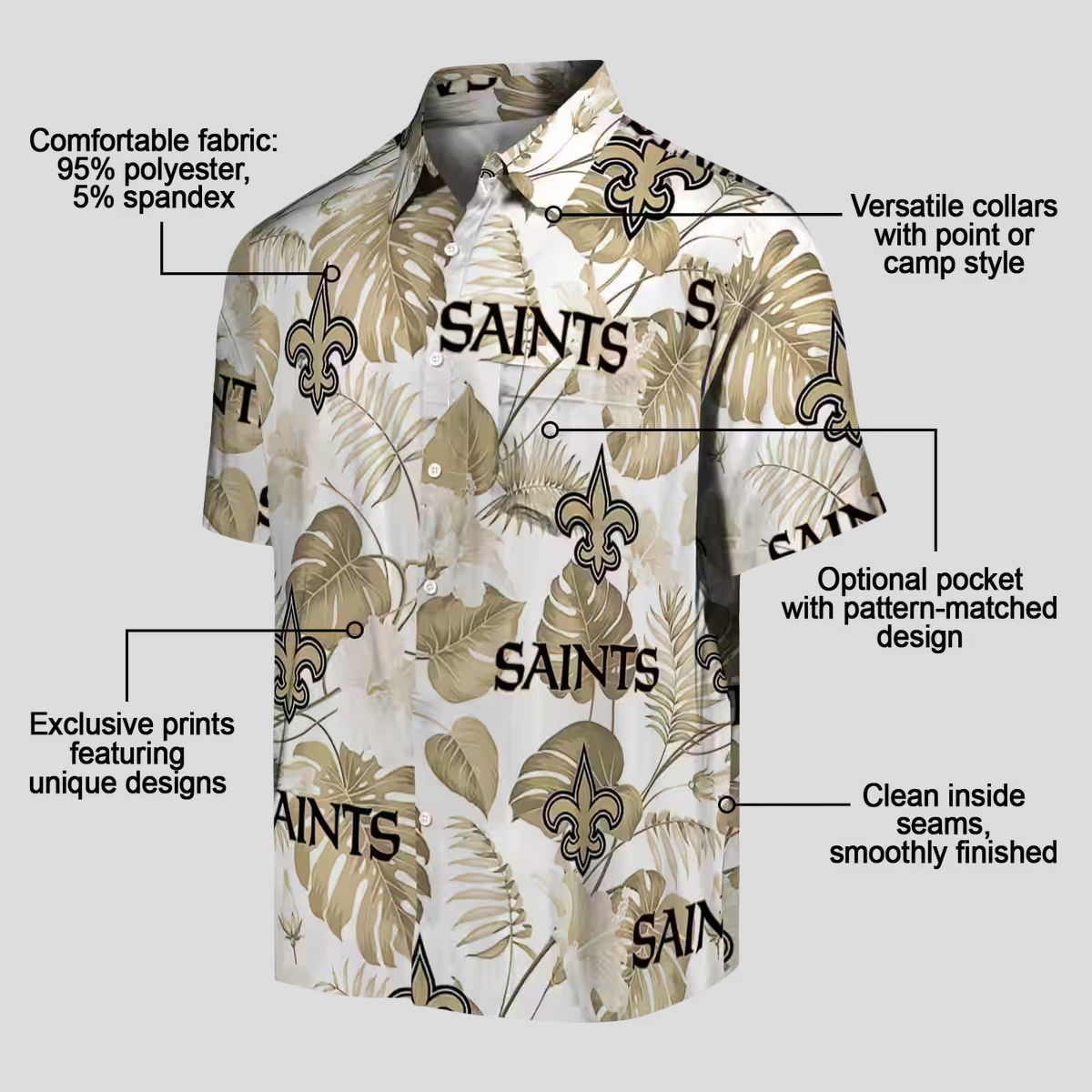Gold White Tropical Hawaiian Shirt, New Orleans Saints NFL Fan Gear for Summer