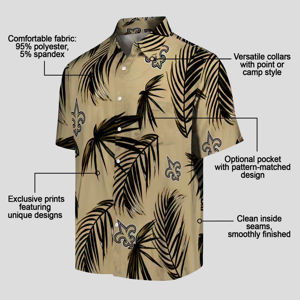 Limited Edition New Orleans Saints Hawaiian Shirt, Gold Palm NFL Vacation Outfit