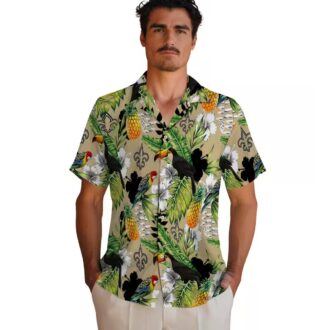 New Orleans Saints Aloha Button Up Shirt, Gold Green Tropical Toucan Hawaiian Shirt