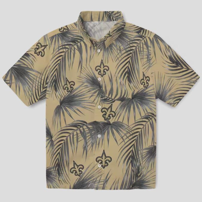 New Orleans Saints Aloha Shirt, Gold Palm Leaves Hawaiian NFL Summer Outfit