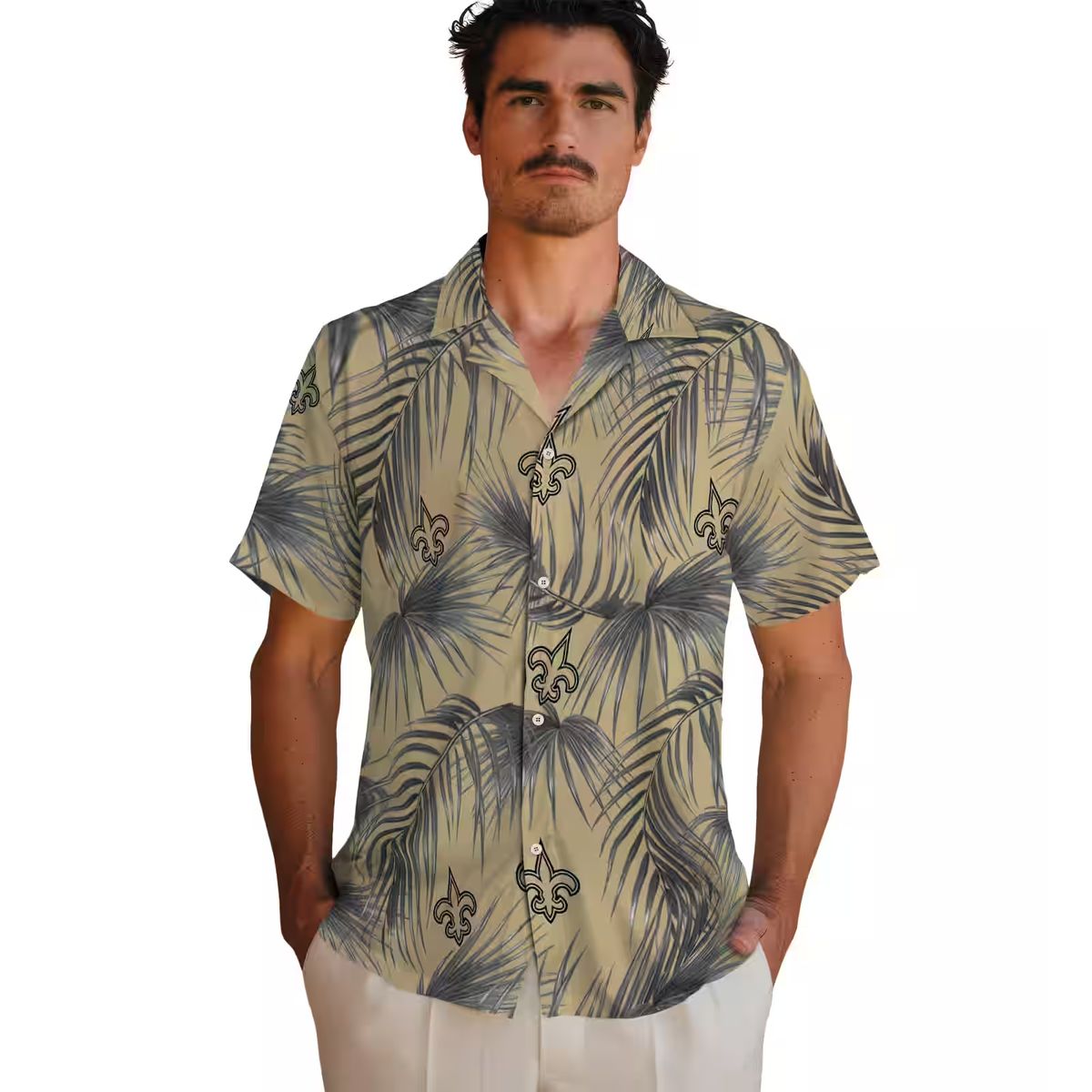 New Orleans Saints Aloha Shirt, Gold Palm Leaves Hawaiian NFL Summer Outfit