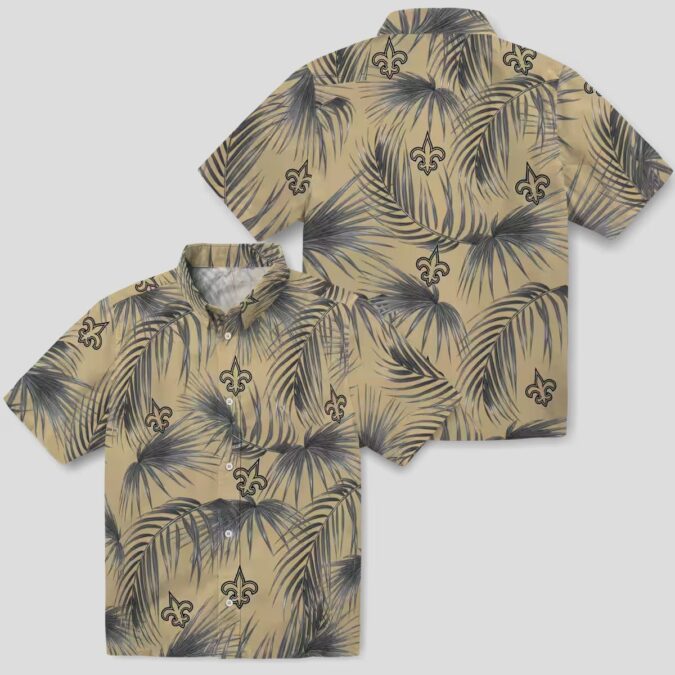New Orleans Saints Aloha Shirt, Gold Palm Leaves Hawaiian NFL Summer Outfit