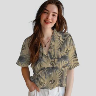 New Orleans Saints Aloha Shirt, Gold Palm Leaves Hawaiian NFL Summer Outfit