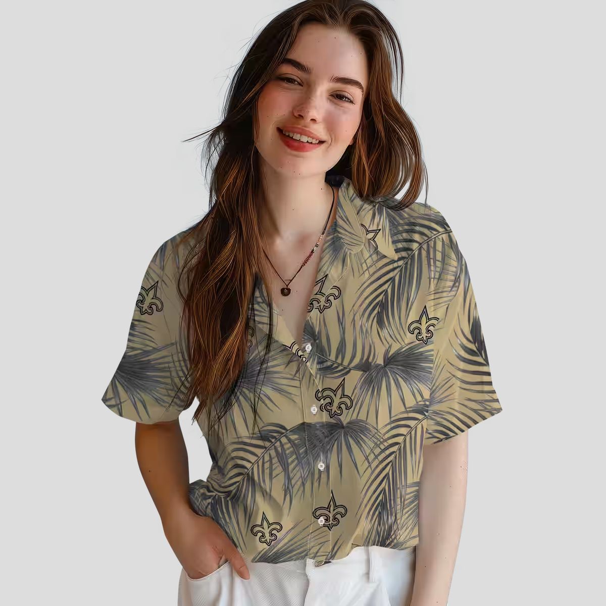 New Orleans Saints Aloha Shirt, Gold Palm Leaves Hawaiian NFL Summer Outfit