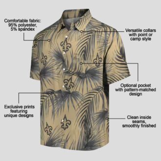 New Orleans Saints Aloha Shirt, Gold Palm Leaves Hawaiian NFL Summer Outfit