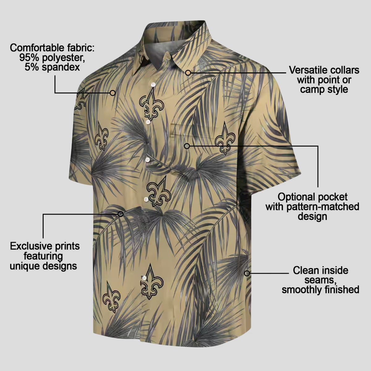 New Orleans Saints Aloha Shirt, Gold Palm Leaves Hawaiian NFL Summer Outfit