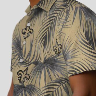 New Orleans Saints Aloha Shirt, Gold Palm Leaves Hawaiian NFL Summer Outfit