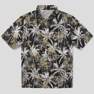 New Orleans Saints Beach Hawaiian Shirt - Gold & Black Palm Design for 2025