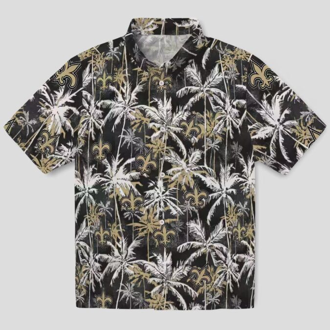 New Orleans Saints Beach Hawaiian Shirt - Gold & Black Palm Design for 2025