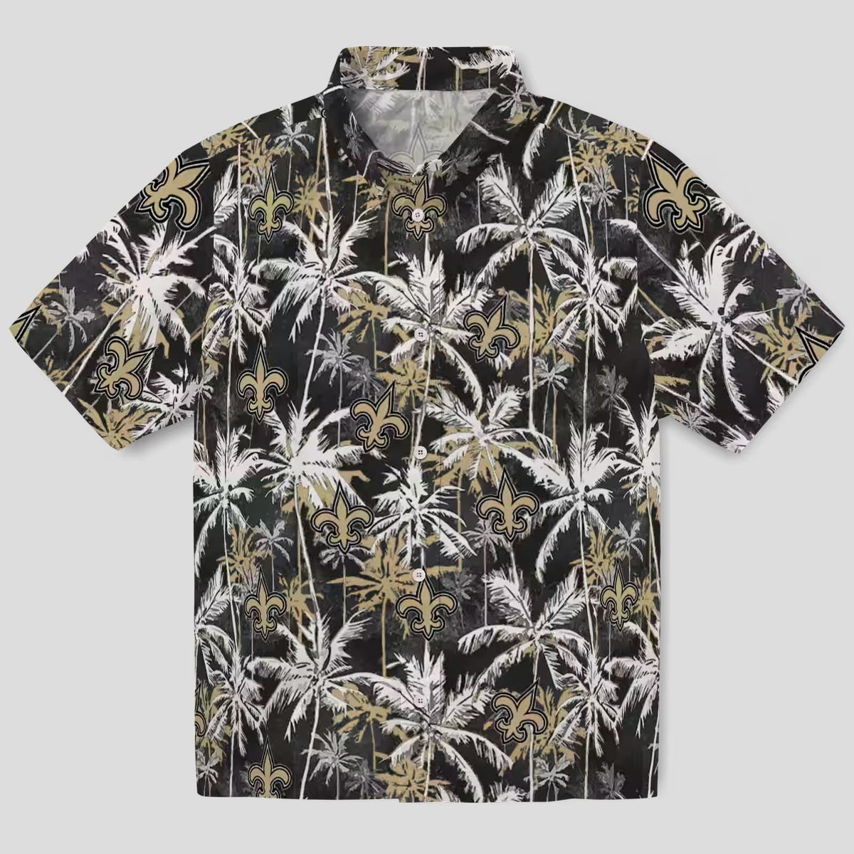New Orleans Saints Beach Hawaiian Shirt - Gold & Black Palm Design for 2025