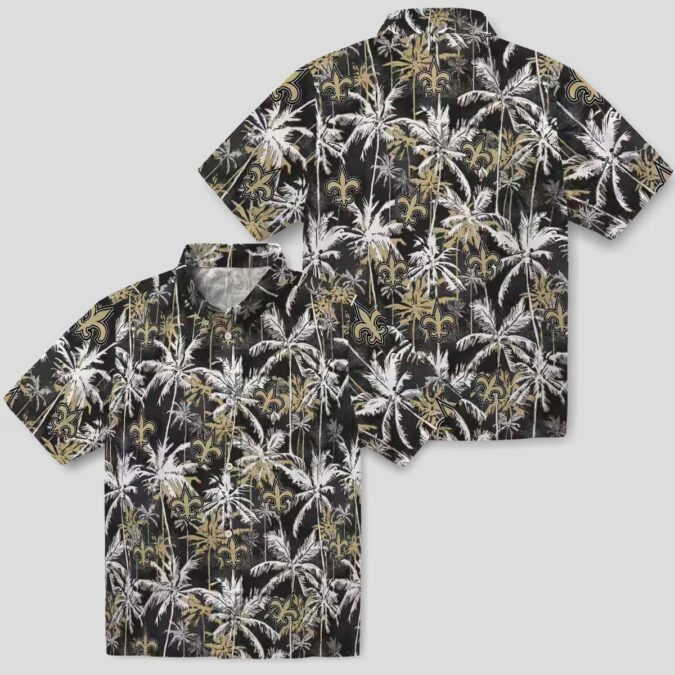 New Orleans Saints Beach Hawaiian Shirt - Gold & Black Palm Design for 2025