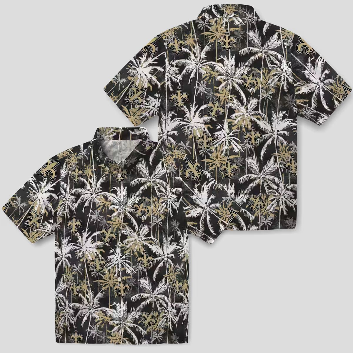 New Orleans Saints Beach Hawaiian Shirt - Gold & Black Palm Design for 2025