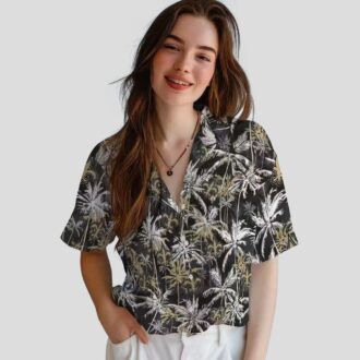 New Orleans Saints Beach Hawaiian Shirt - Gold & Black Palm Design for 2025