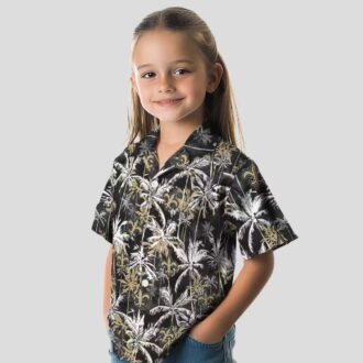 New Orleans Saints Beach Hawaiian Shirt - Gold & Black Palm Design for 2025