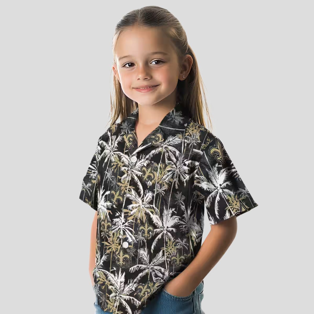 New Orleans Saints Beach Hawaiian Shirt - Gold & Black Palm Design for 2025
