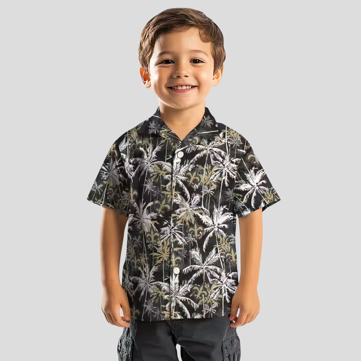 New Orleans Saints Beach Hawaiian Shirt - Gold & Black Palm Design for 2025