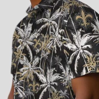 New Orleans Saints Beach Hawaiian Shirt - Gold & Black Palm Design for 2025