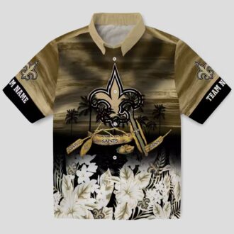 New Orleans Saints Beach Shirt, Custom Gold Canoe & Floral NFL Summer Apparel
