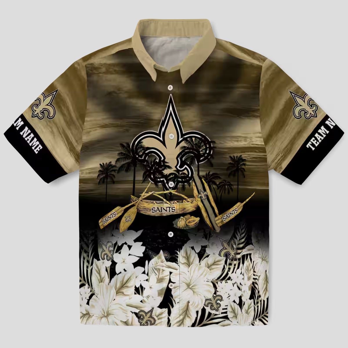 New Orleans Saints Beach Shirt, Custom Gold Canoe & Floral NFL Summer Apparel