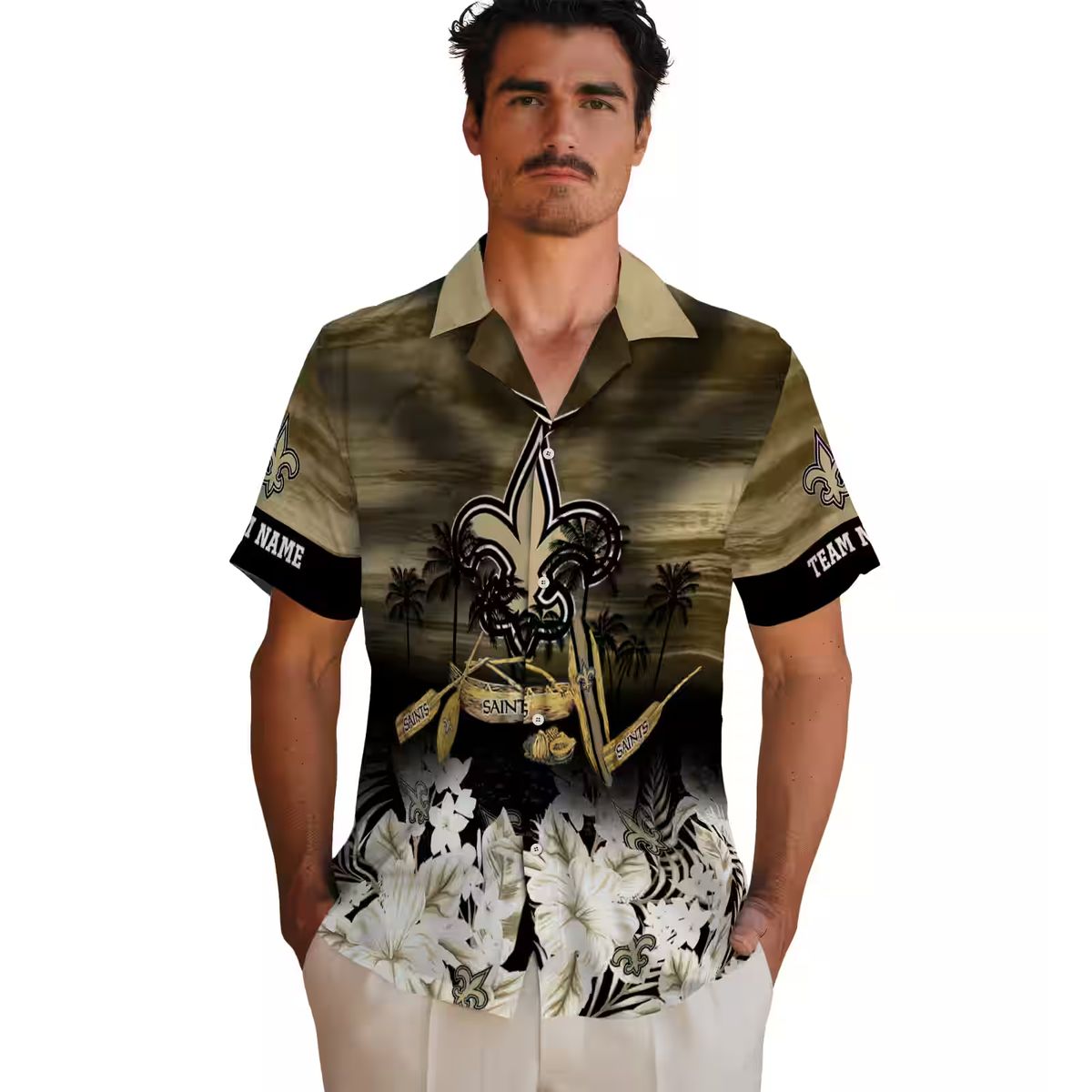 New Orleans Saints Beach Shirt, Custom Gold Canoe & Floral NFL Summer Apparel